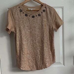 LOFT Beige Sequin Embellished Blouse